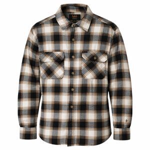 Lee Regular Fit Plaid Flannel Shirt Men’s Large Brown Gray Button Down Workwear